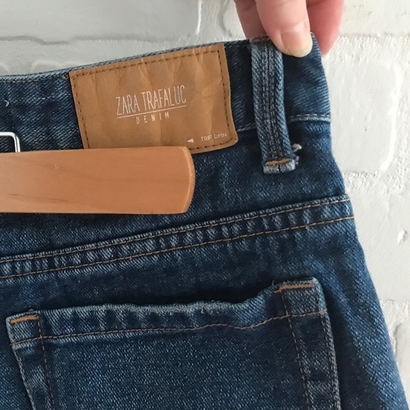 Zara Trafaluc Mini shorts Jeans Blue Denim Boho Country Festival Crochet Sz 0 - Picture 6 of 8